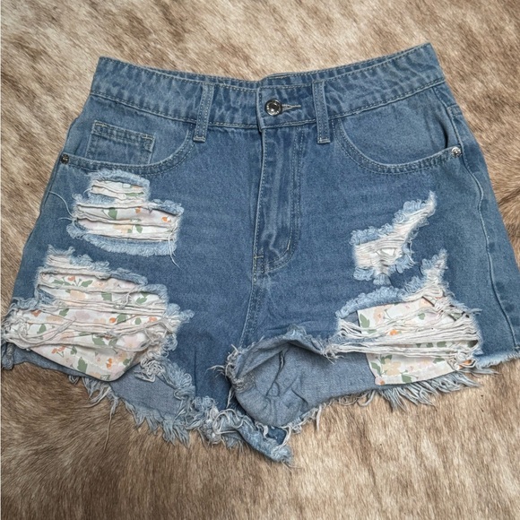 SHEIN Blue Distressed Jean Shorts - Picture 7 of 12